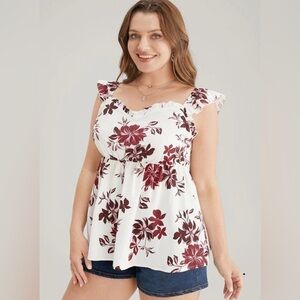 3077 - NWTs BloomChic Floral Print Babydoll Ruffle Cami Blouse (18-20) 2X